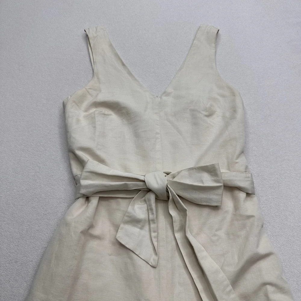 Banana Republic Women Cream Cotton Linen Wide Leg Belted Jumpsuit Size 0 Classic